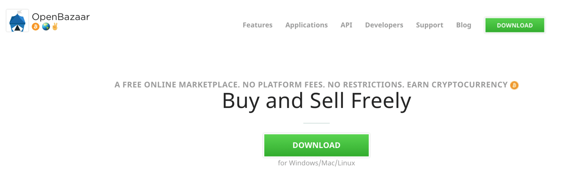 OpenBazaar's home page.