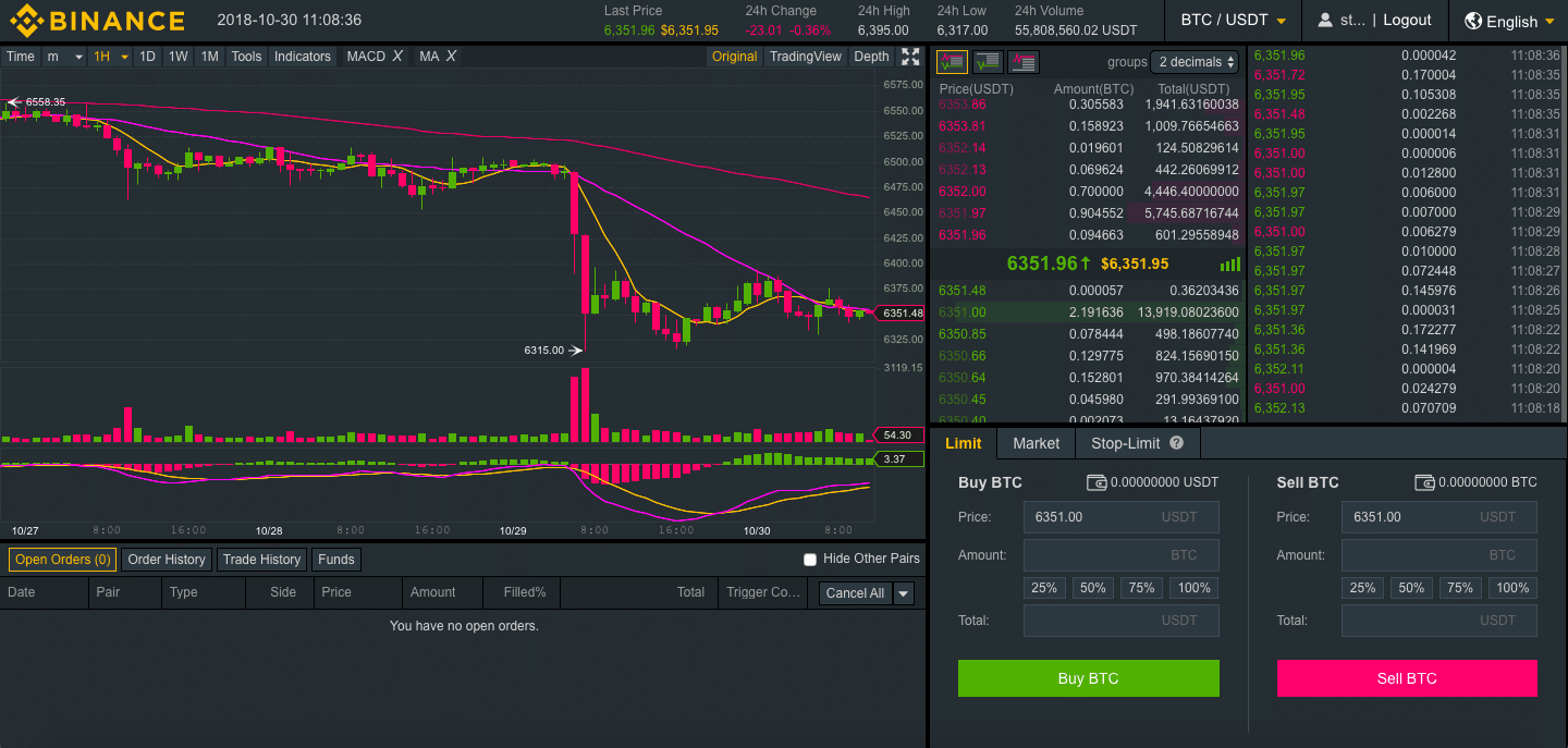 Binance Exchange Advanced View Interface